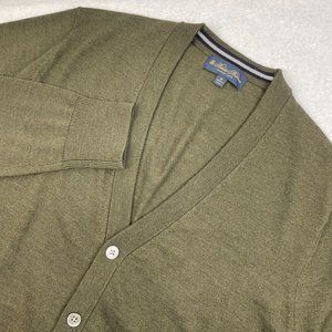 Mens Brooks Brothers Olive Green Italian Merino Wool Cardigan Sweater Medium